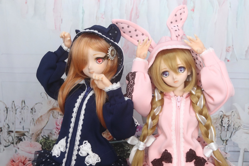 【DD・DDS】レースとドットフリルのうさねこパーカー<送料無料>