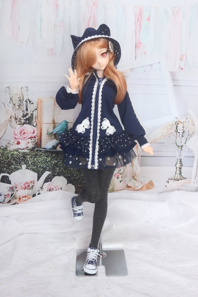 【DD・DDS】レースとドットフリルのうさねこパーカー<送料無料>