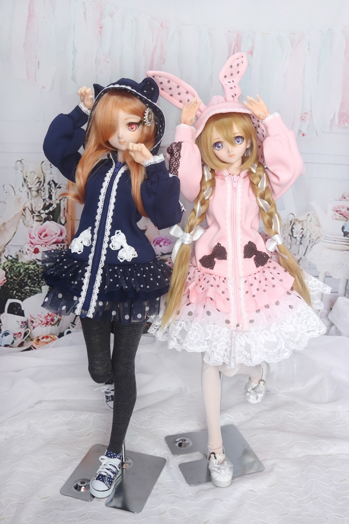 【DD・DDS】レースとドットフリルのうさねこパーカー<送料無料>