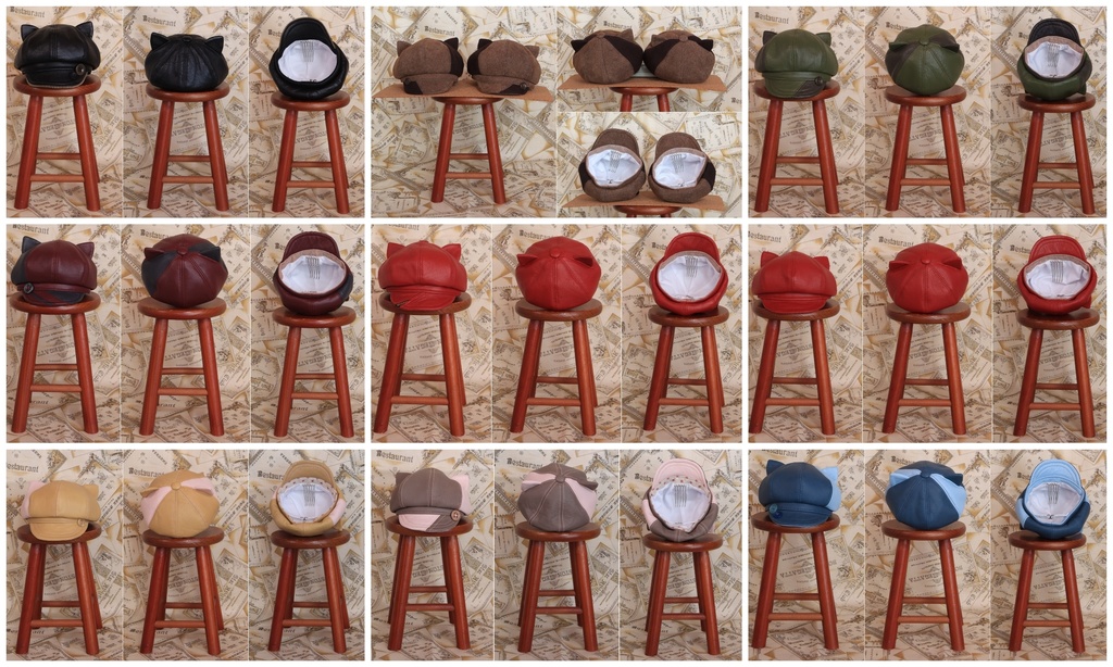 【展示のみ】本革製ねこみみキャスケット【完売品】