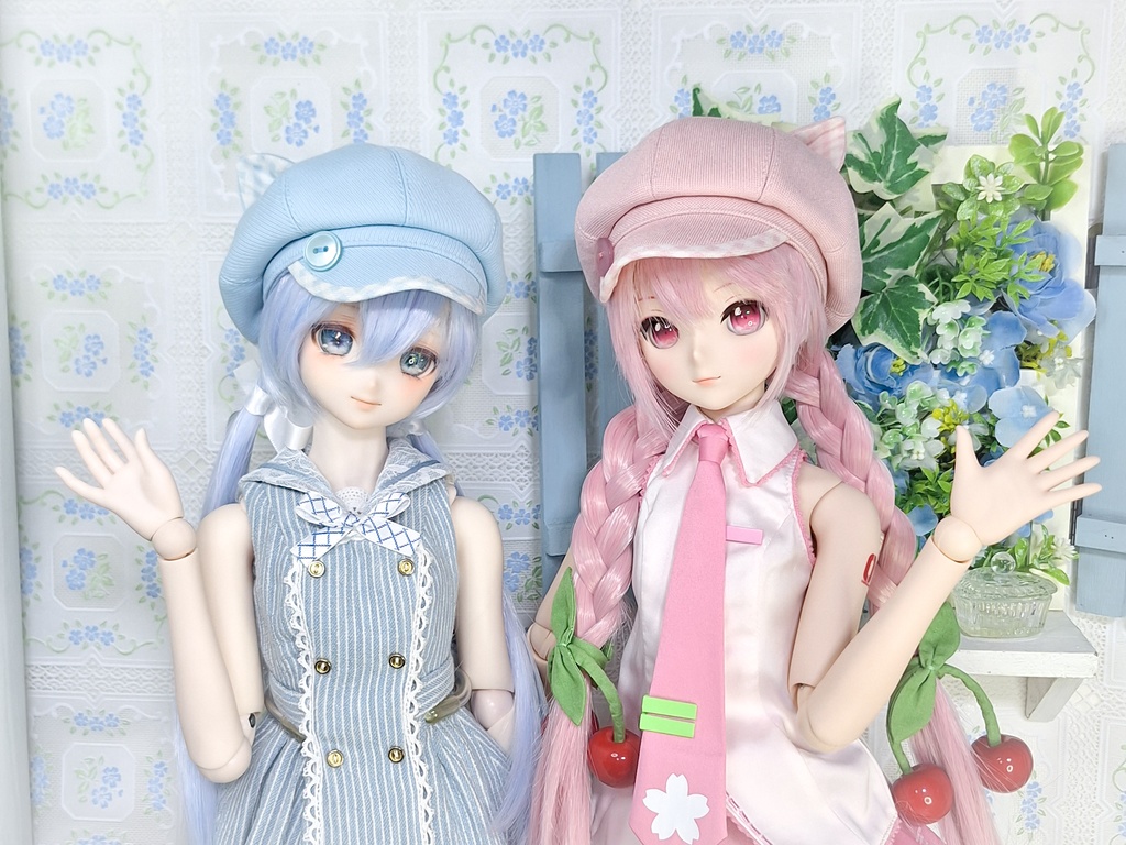 【SD・DD向け】バックリボンねこみみキャスケット(ピンク&水色)<送料無料>