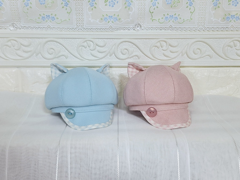 【SD・DD向け】バックリボンねこみみキャスケット(ピンク&水色)<送料無料>