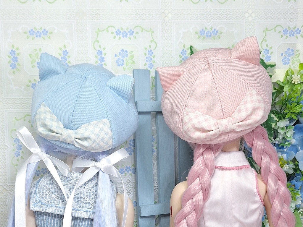 【SD・DD向け】バックリボンねこみみキャスケット(ピンク&水色)<送料無料>
