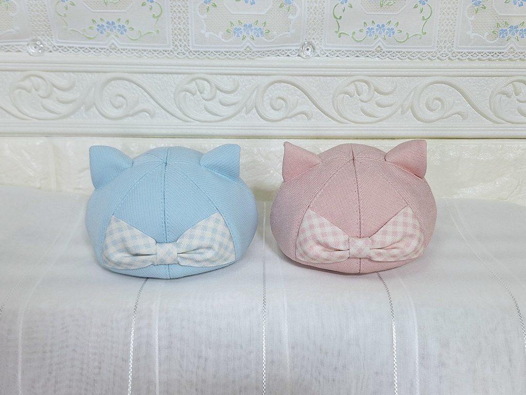 【SD・DD向け】バックリボンねこみみキャスケット(ピンク&水色)<送料無料>