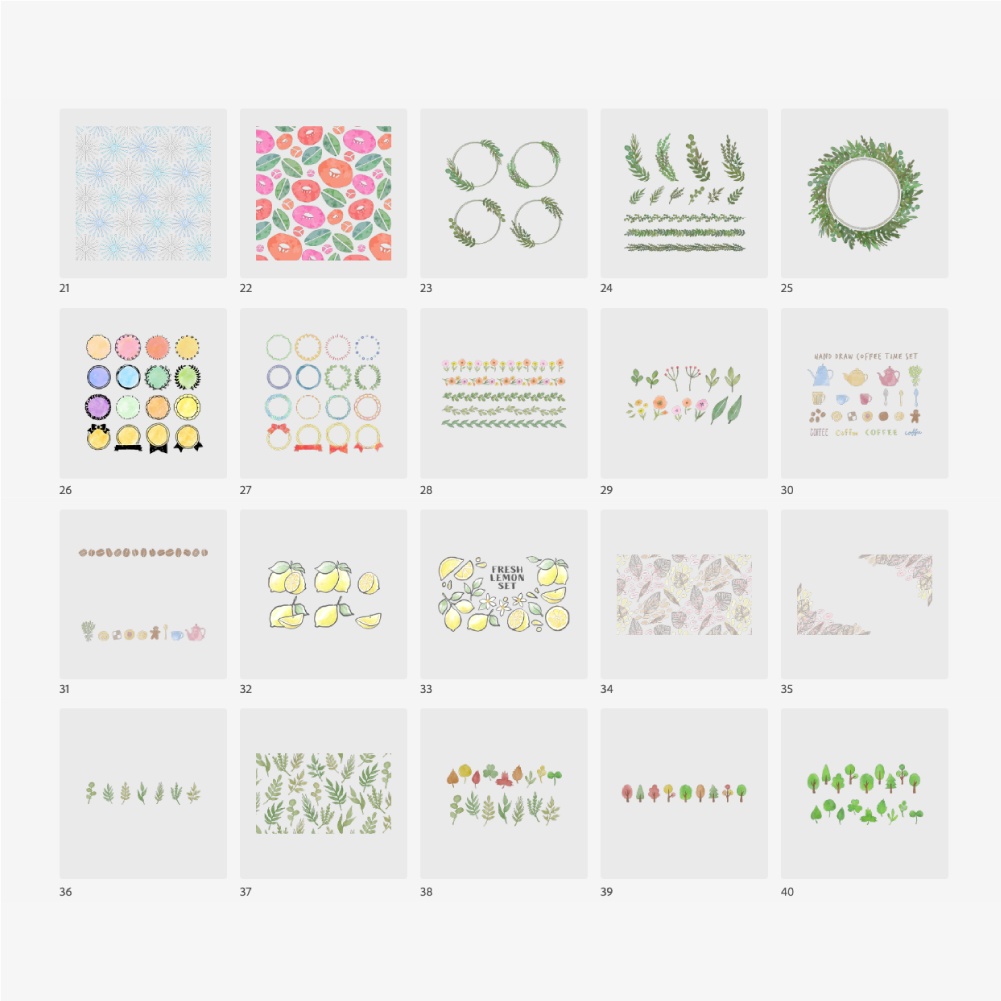 水彩風イラスト素材40点セット+タグ入力おたすけくん