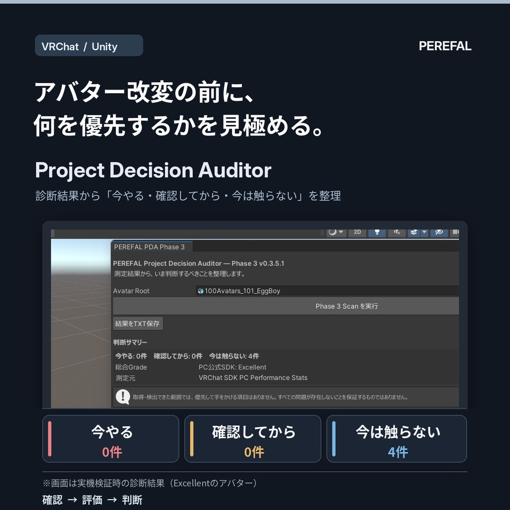 【VRChat / Unity】PEREFAL Project Decision Auditor|アバター診断・判断支援ツール