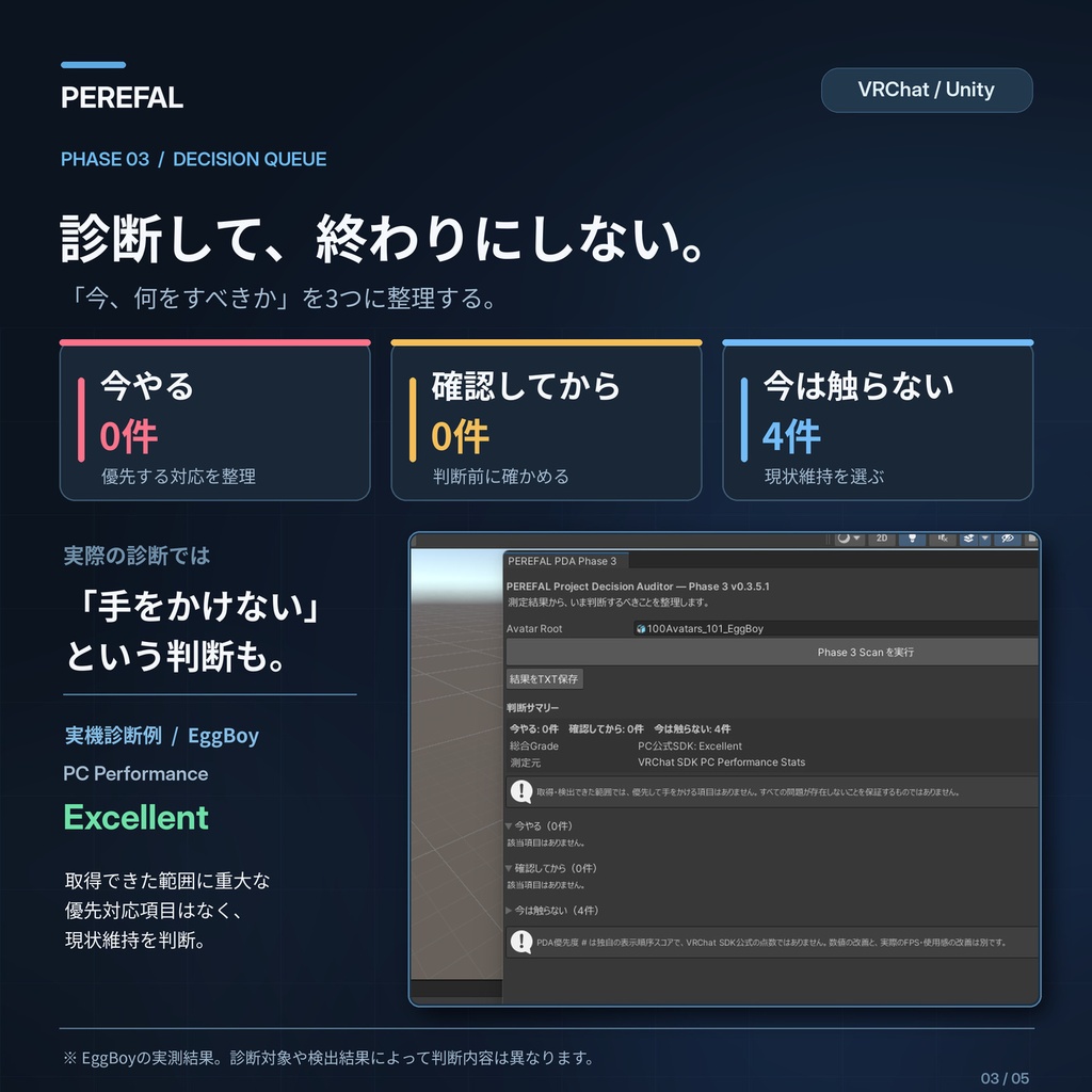 【VRChat / Unity】PEREFAL Project Decision Auditor|アバター診断・判断支援ツール