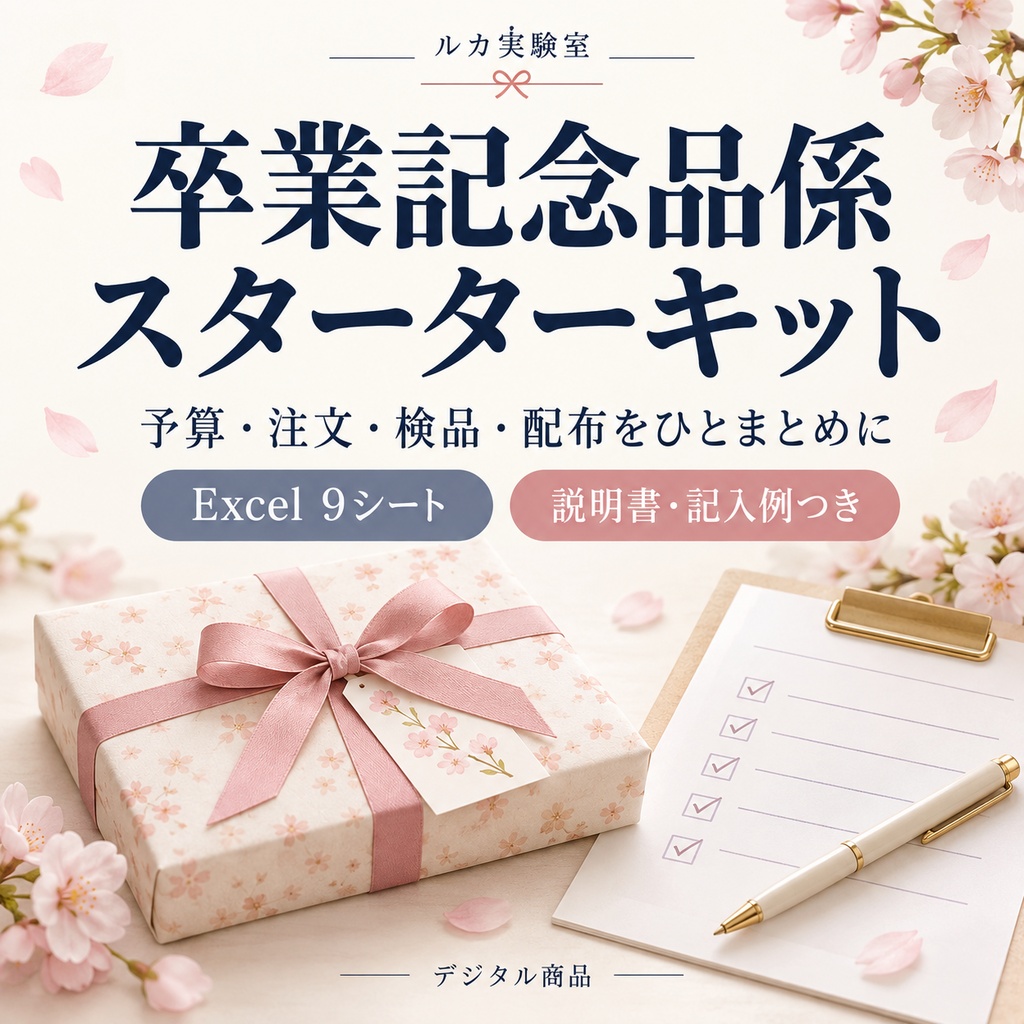 卒業記念品係スターターキット｜Excel9シート・記入例・説明書つき
