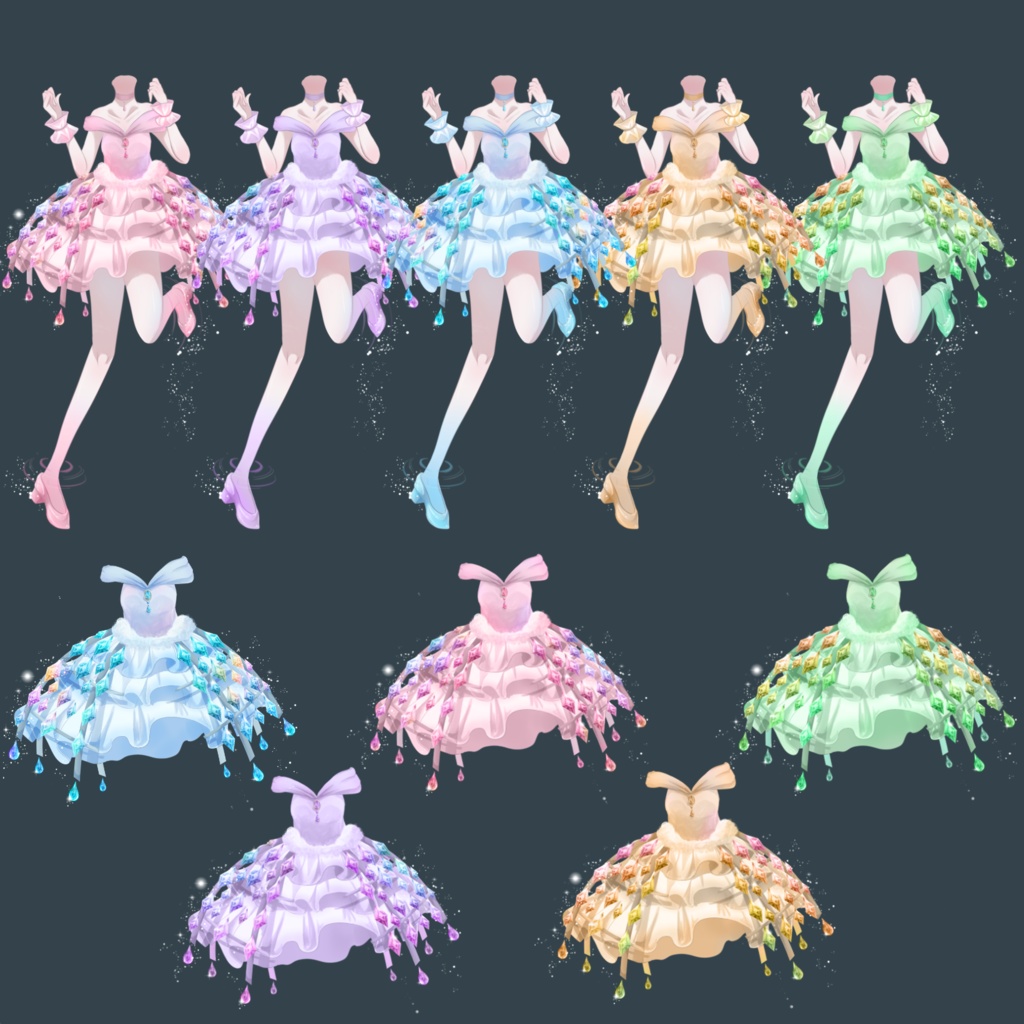 【無料版あり】雨の雫のキラキラドレス【Vライバー衣装】