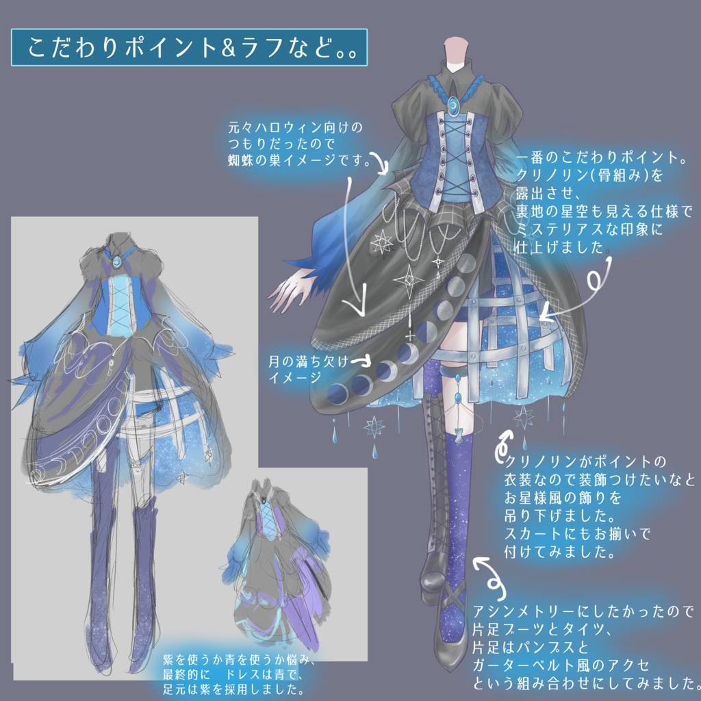 【無料版あり】ムーンナイト・ゴシックドレス【衣装素材】