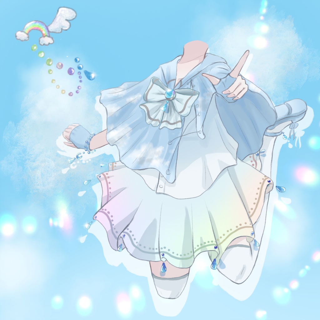 【無料】空色ケープと虹色スカート【衣装素材】【髪飾り付き】