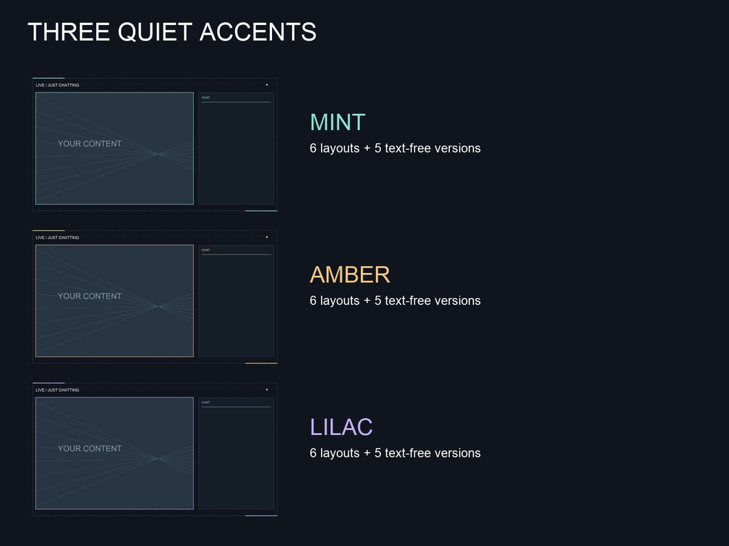 【配信画面セット】QUIET GRID|3色・33点|ゲーム・雑談・待機|透過PNG
