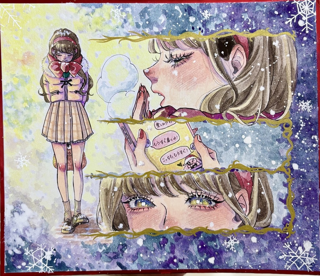 No.2 手描きイラスト 中色紙size 待ち合わせ