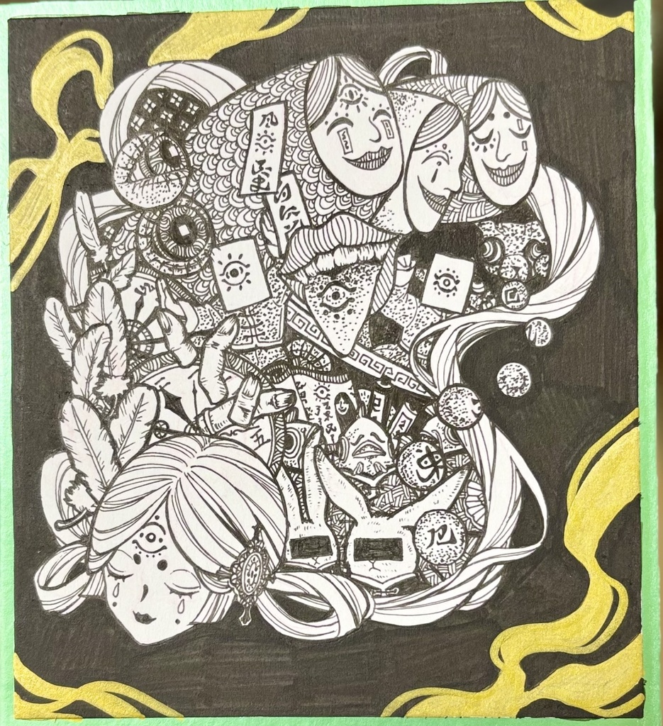 Ｎｏ．3 手描きイラスト ミニ色紙size 妖