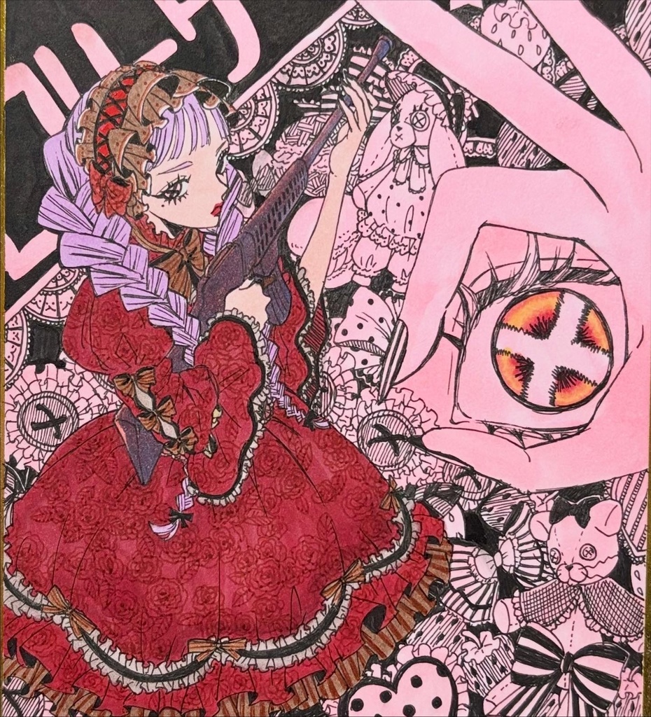 No.4 手描きイラスト ミニ色紙size ロリータ