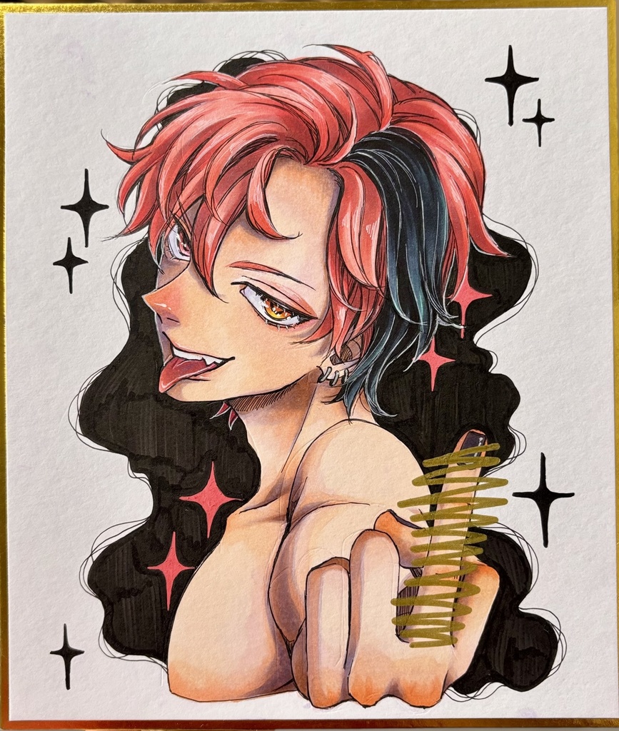 Ｎｏ．5 手描きイラスト 中色紙size キラキラ