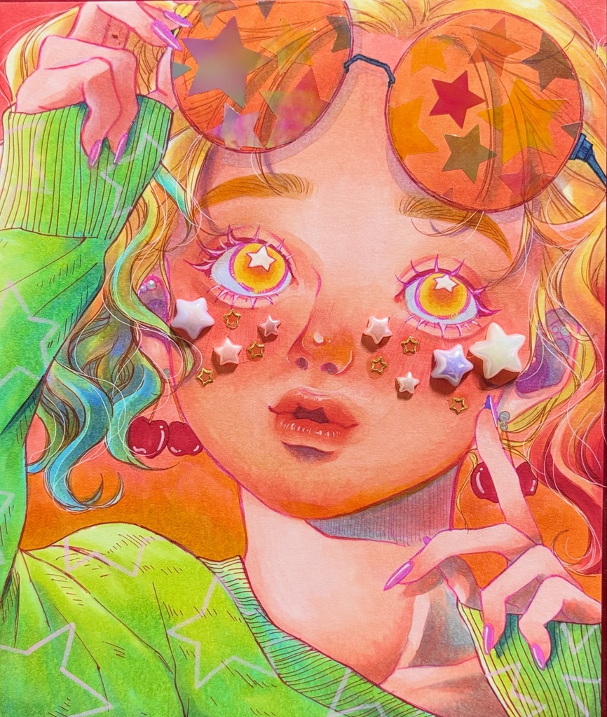 Ｎｏ．6 手描きイラスト 中色紙size 星