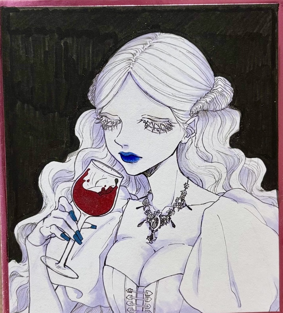 No.8 手描きイラスト ミニ色紙size ダークイラスト