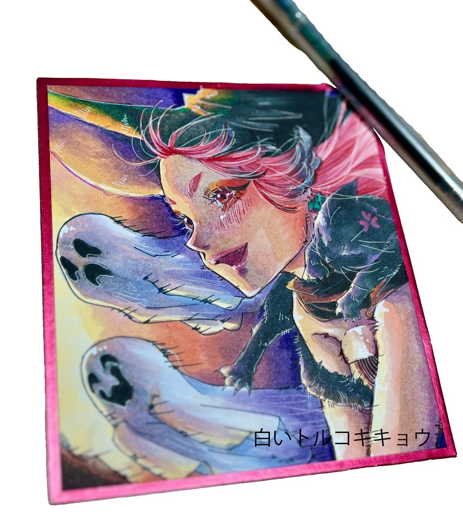 No.10 手描きイラスト ミニ色紙size 魔女