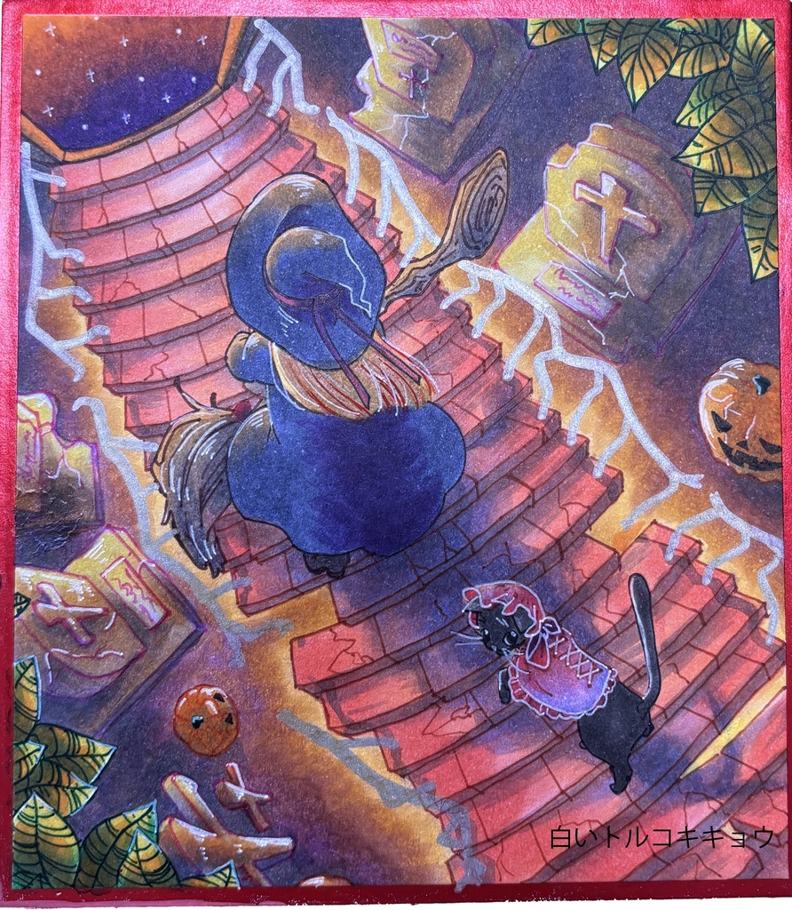 No.11 手描きイラスト ミニ色紙size 小さな魔女