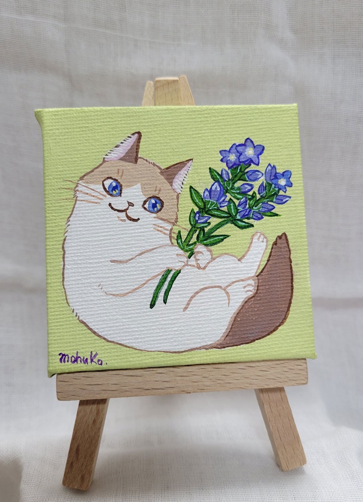 ミニ原画　りんどうとラグドールさん　（イーゼル付き）