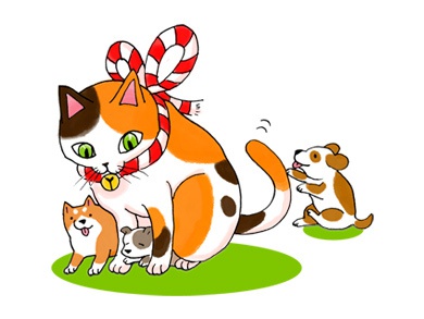 ニャンコと子犬ステッカー