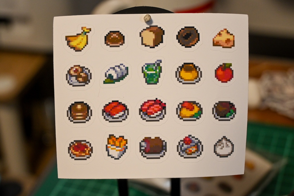 ドット絵食べ物ハーフカットシール