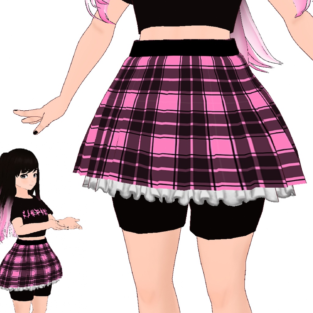 [Vroid] Pink Tartan skirt with underskirt and shorts Custom Item