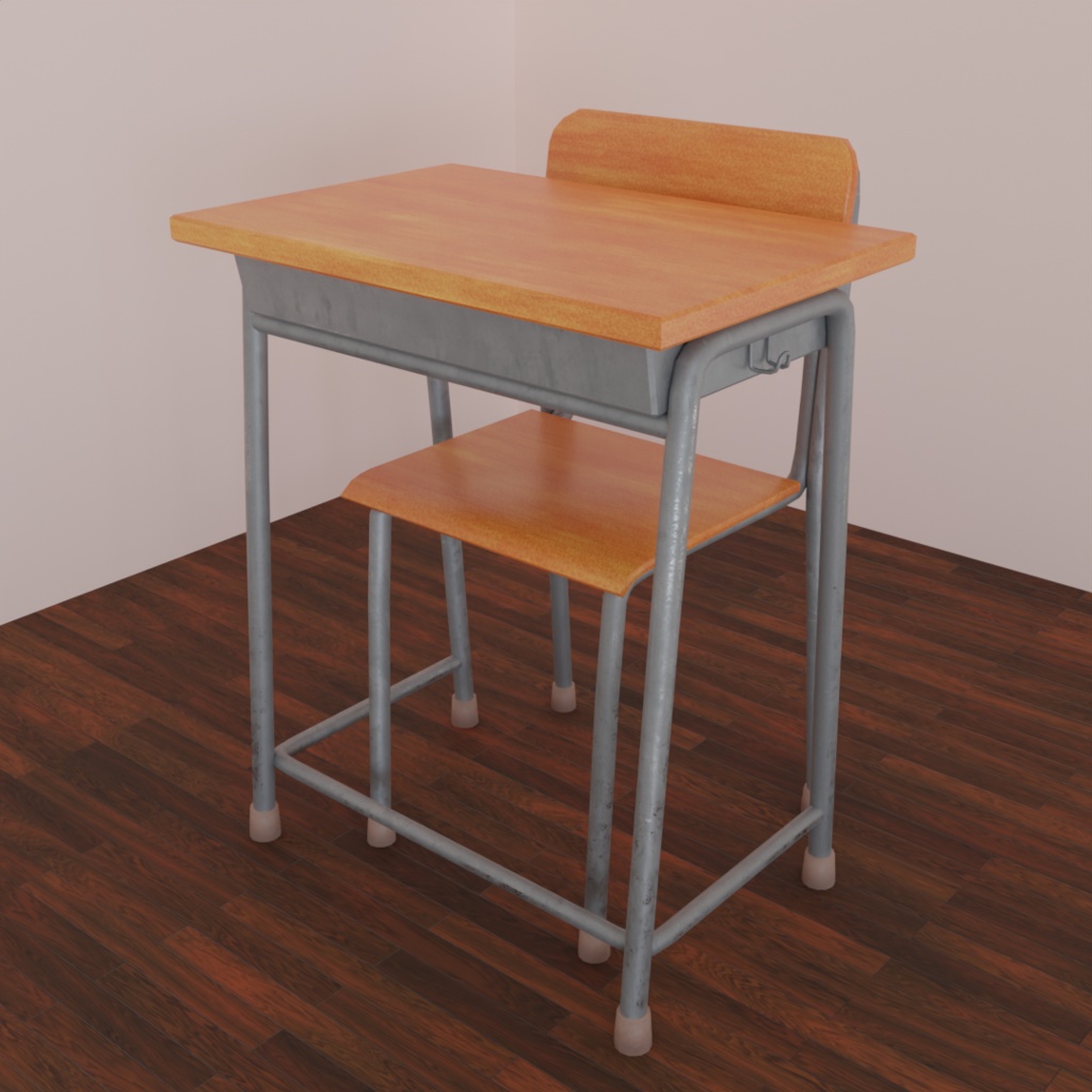 学校の椅子と机（3Dデータ）