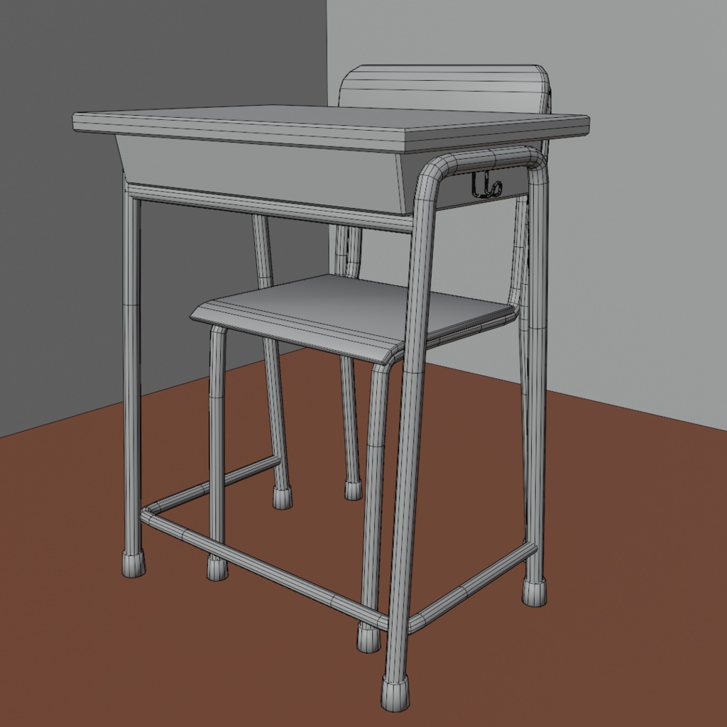 学校の椅子と机(3Dデータ)