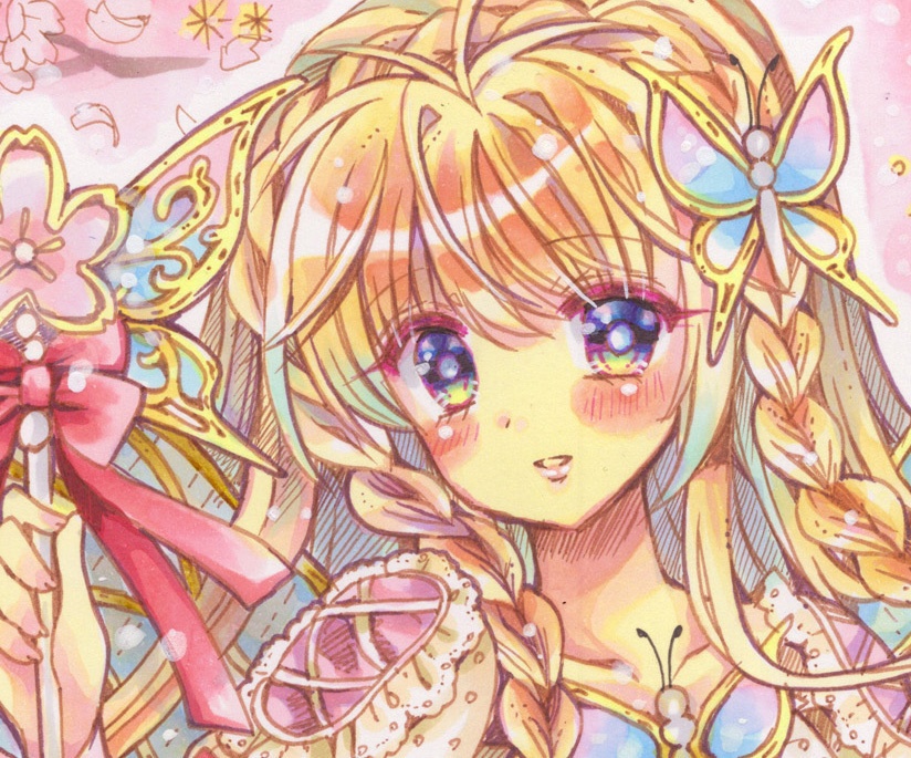 原画　桜の妖精　手描きイラスト　オリジナル　創作　一点物　アナログ