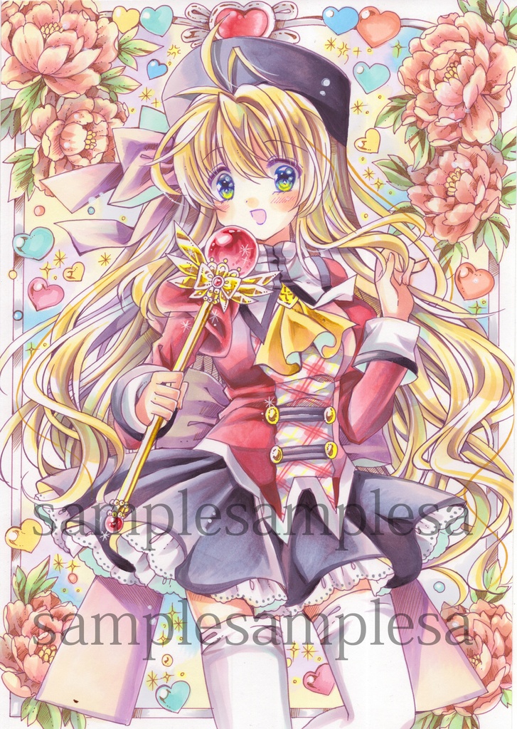 【太陽雪音】原画1枚＋モノクロ複製イラスト3枚　4点セット創作キャラクター　手描きイラスト　オリジナル　一点物　アナログ　