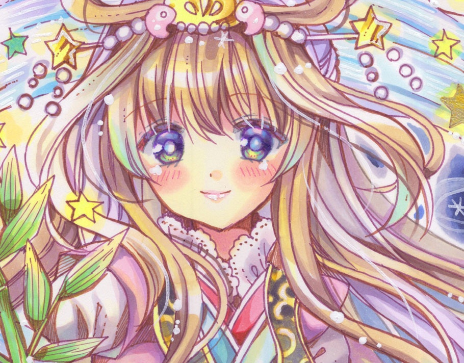 B5原画 星降る夜の願い事 手描きイラスト オリジナル 創作 一点物 アナログ