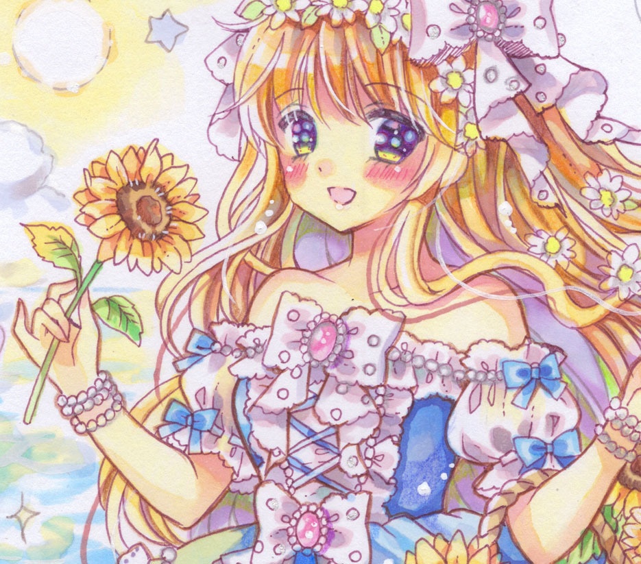 B5原画 ひまわりと海と潮風のロンド