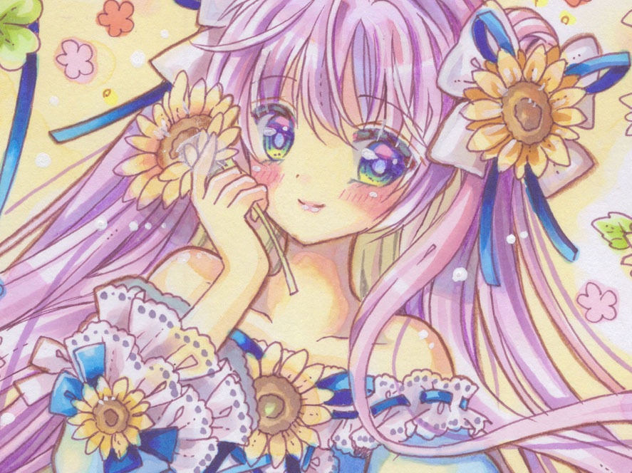 B5原画 サマードレスと幸せを呼ぶうさぎ