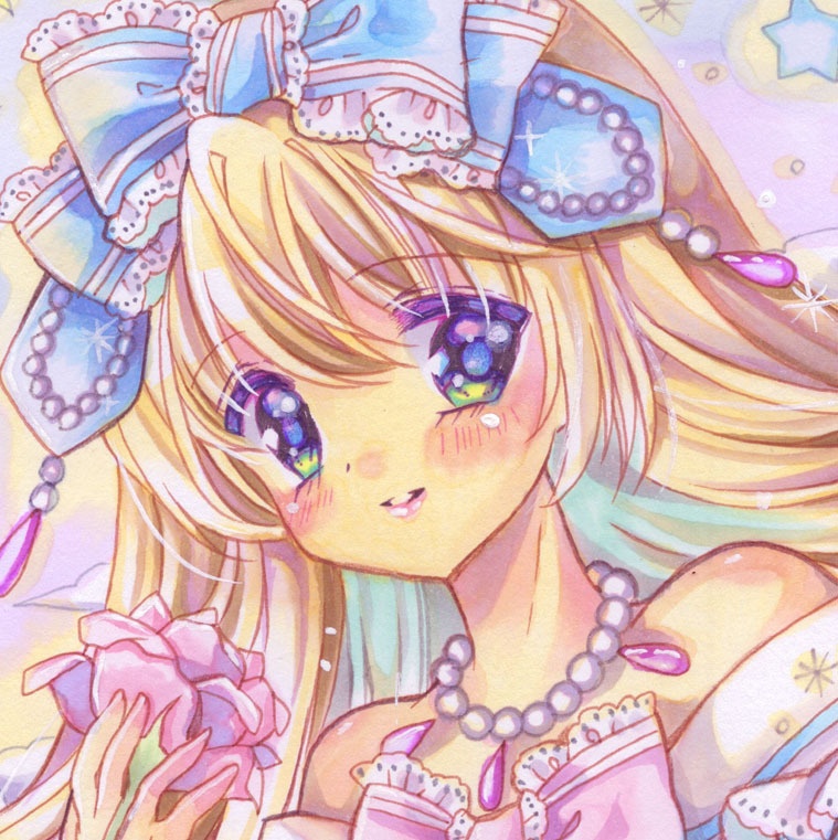 アナログB5原画 月夜に溶けるロゼッタ 手描きイラスト 一点物