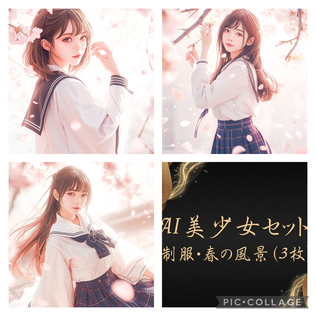 AI美少女セット｜制服・春の風景（3枚） vol.01