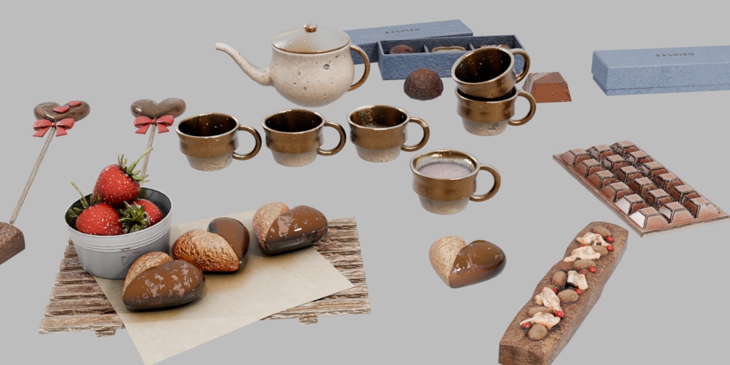 【3D素材】3Dバレンタイン小物24点