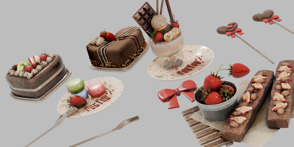 【3D素材】3Dバレンタイン小物24点