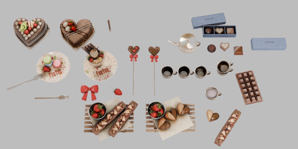 【3D素材】3Dバレンタイン小物24点