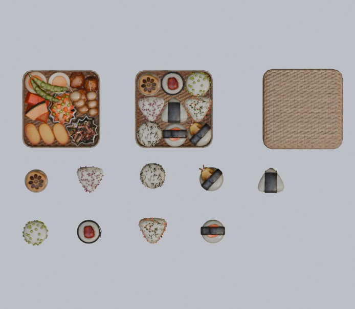 【3D小物】3Dお花見小物おにぎり弁当セット