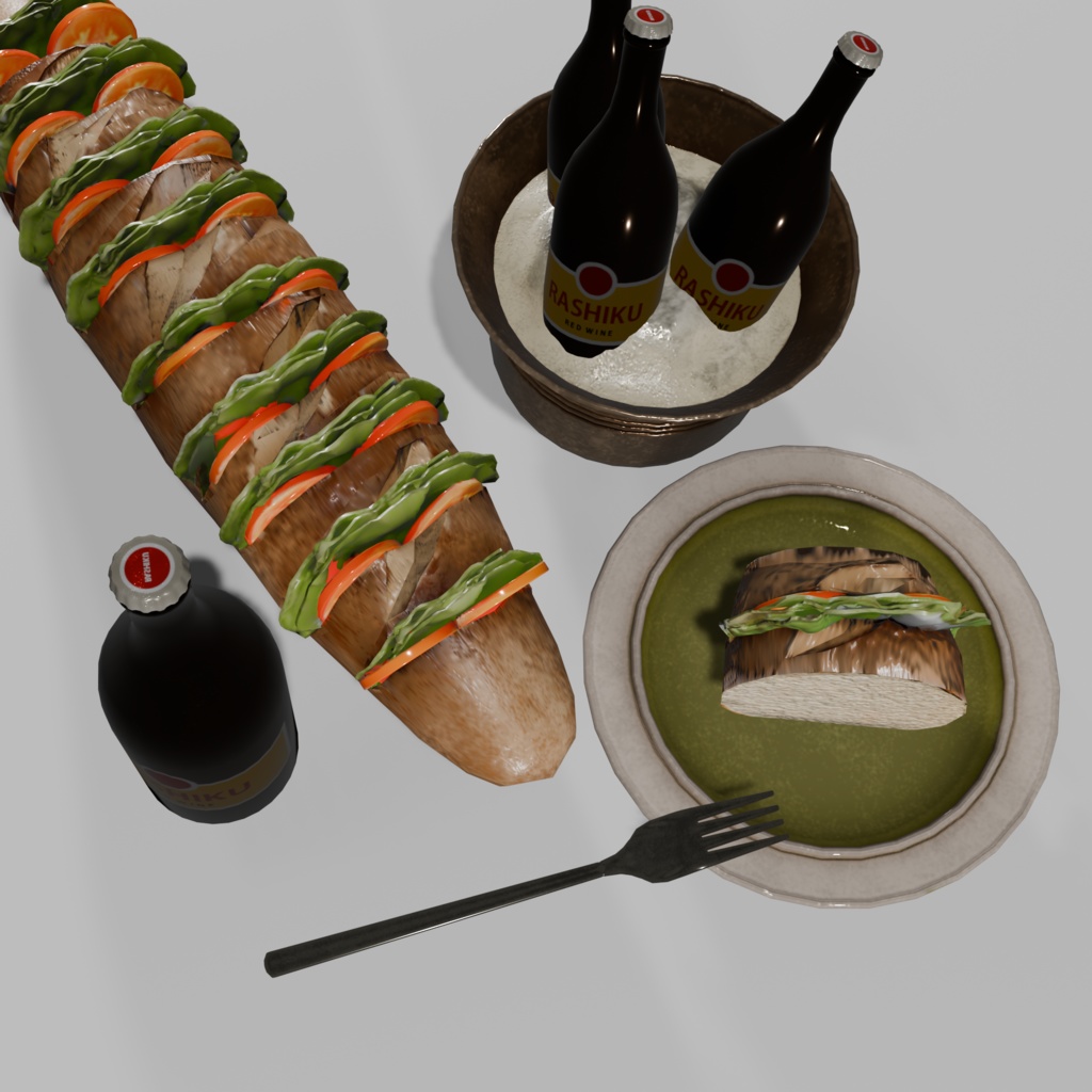 【3D小物】3Dサンドウィッチとビール