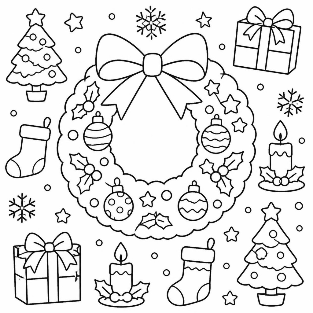 クリスマスぬりえ Level 1〜5|白黒線画5柄セット