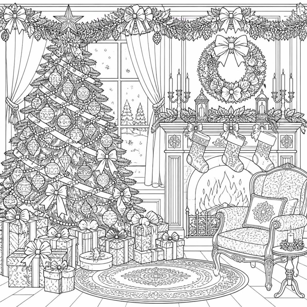 クリスマスぬりえ Level 1〜5|白黒線画5柄セット