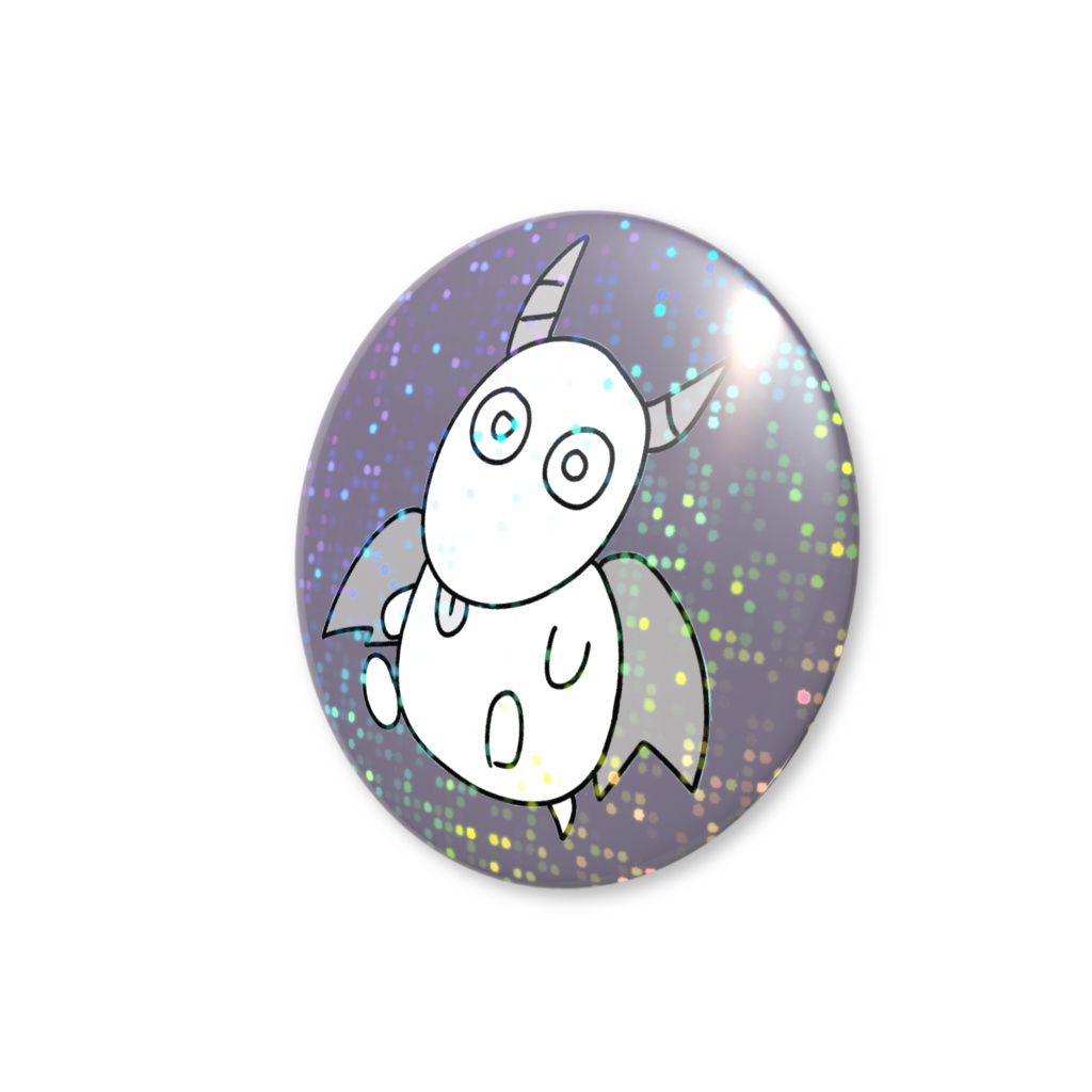 ヤギどらごん白黒(ホログラム)グレー缶バッジ44mm