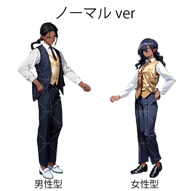 【立ち絵】素材No.8 ニャルラトホテプ化身 男女・各1人 4パターンセット スーツ TRPG CoC