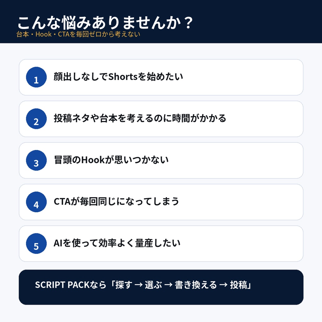【特別価格】NO-FACE SHORTS SCRIPT PACK|顔出しなし×AI ショート動画台本100本