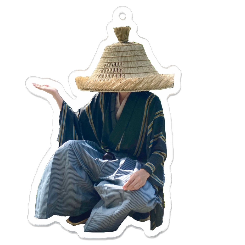 右手に添えて浪人笠