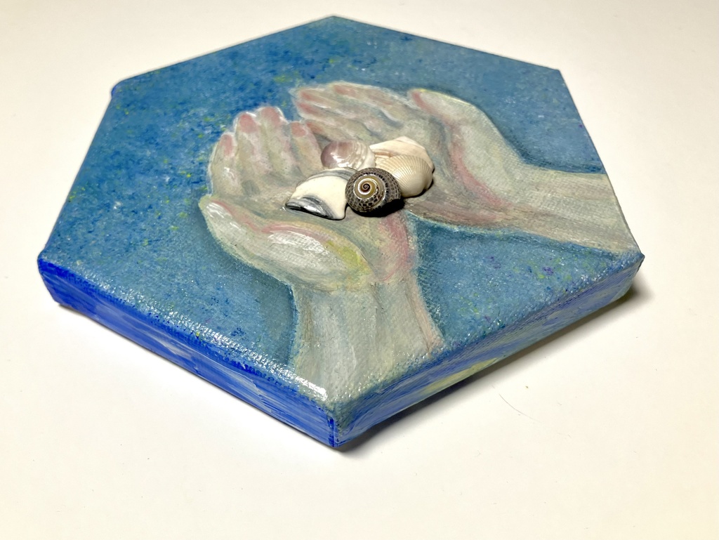 「貝殻拾い」 アクリルイラスト 原画キャンバス