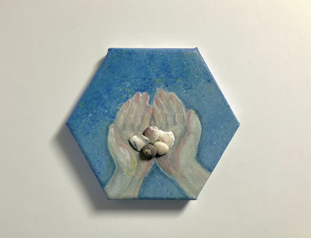 「貝殻拾い」 アクリルイラスト　原画キャンバス